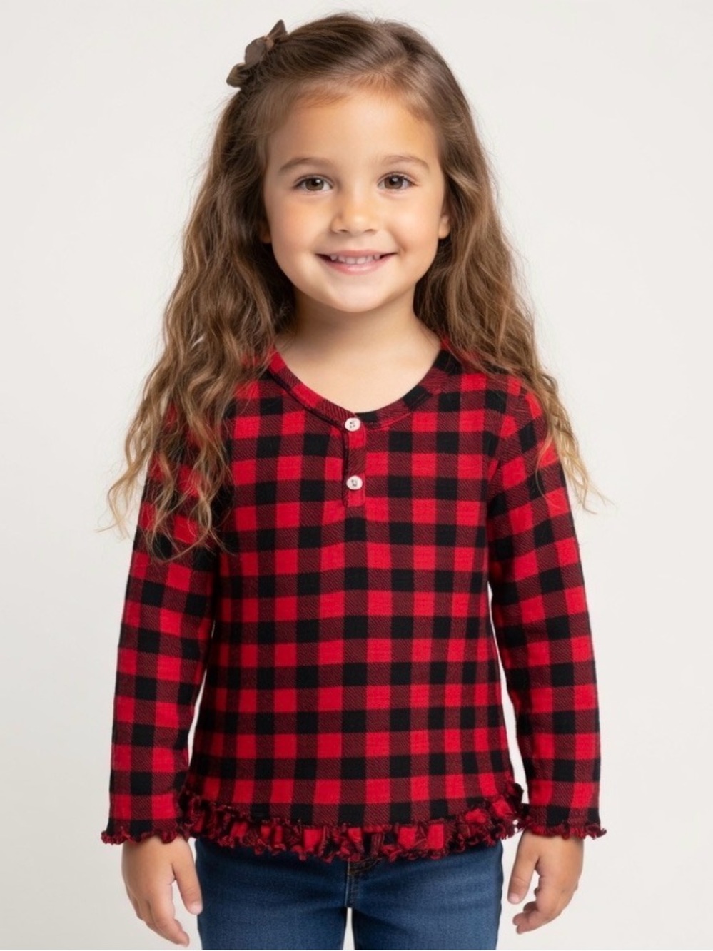 🍁 Old Navy Red & Black Plaid Ruffle Hem Shirt – Toddler Girl 5T Fall Favorite! 🍂